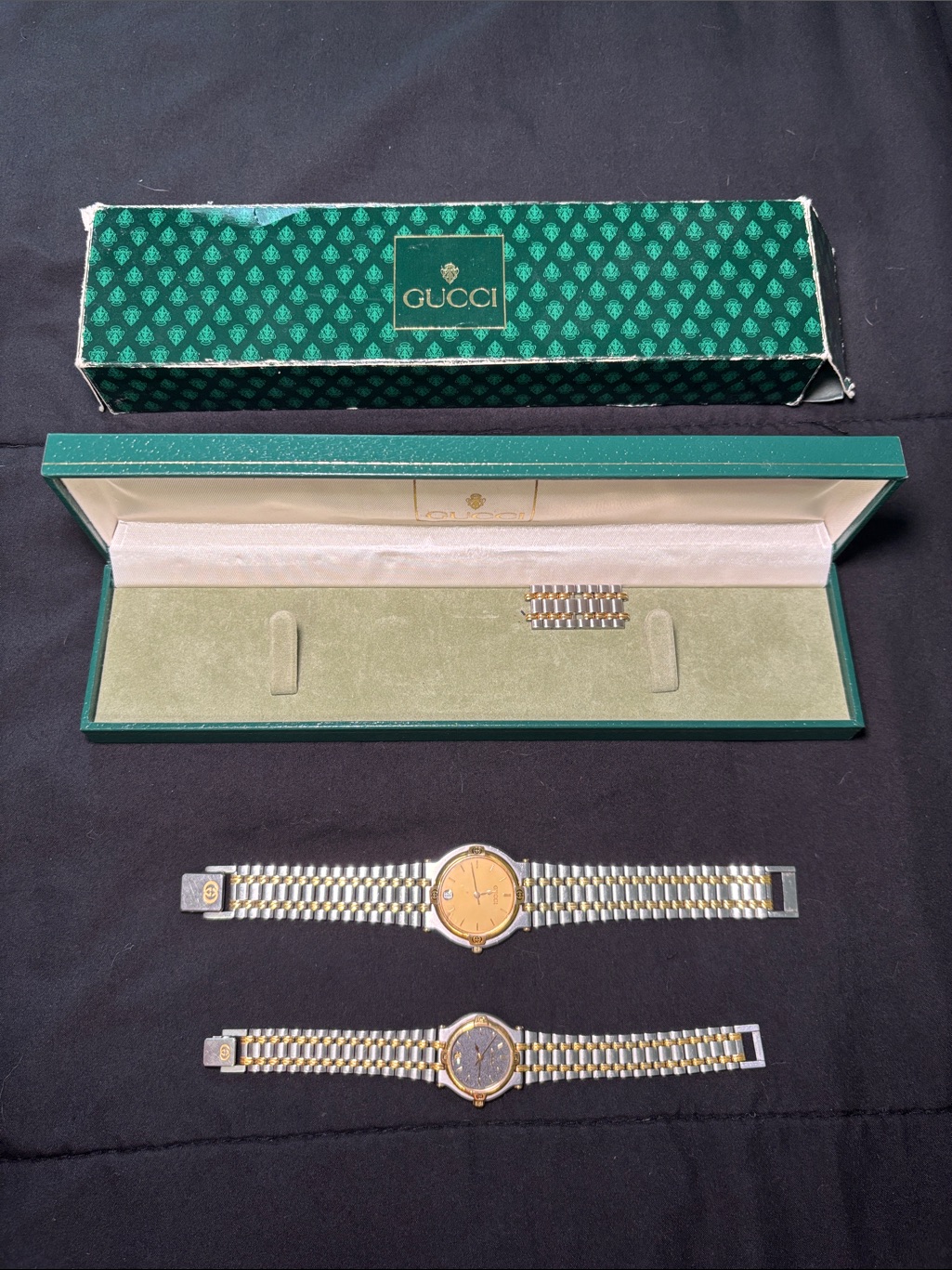 Gucci TwoTone Gold  Silver Watch Duo With Green Presentation Box